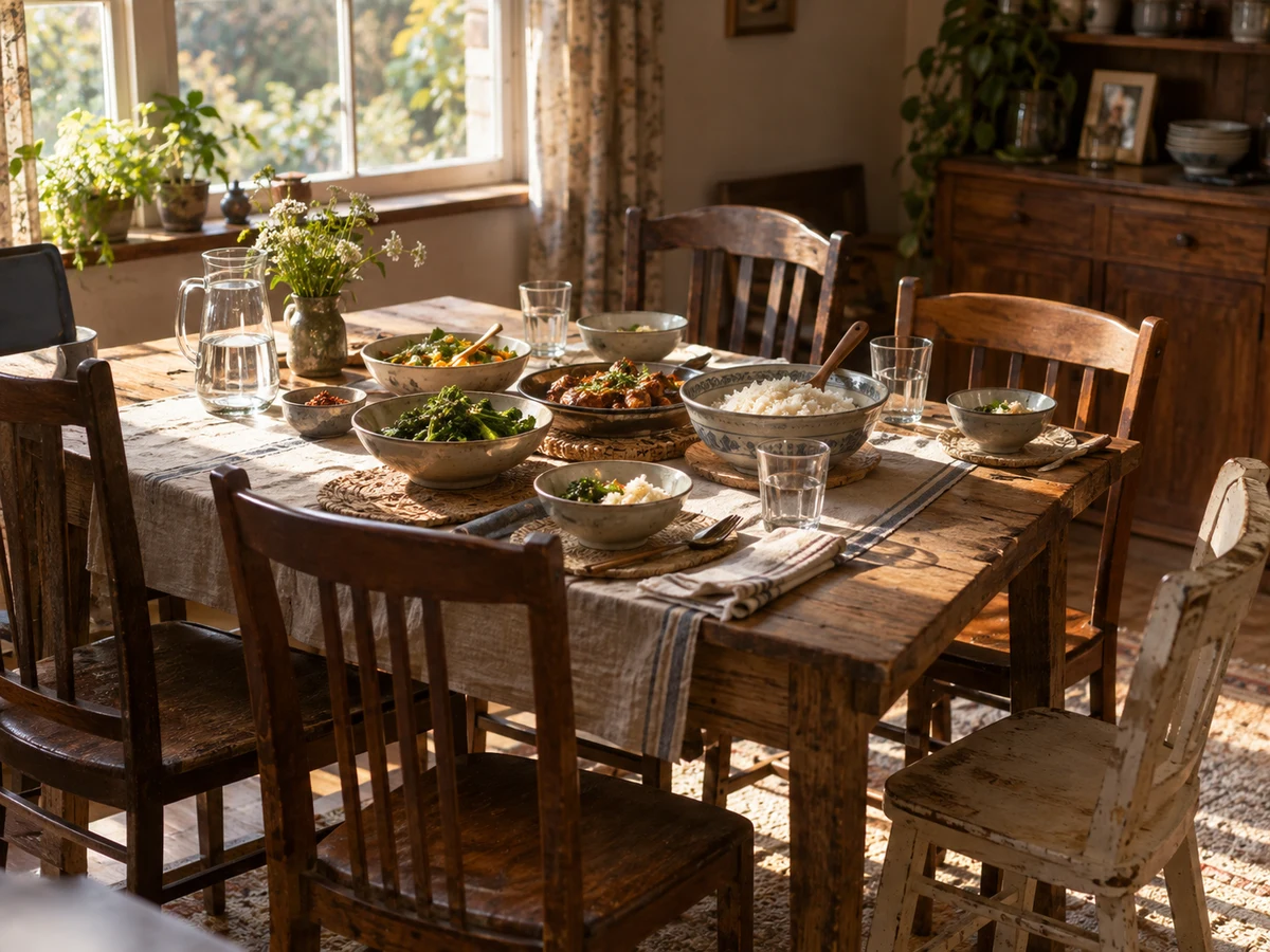 A table set for the example Sunday meal